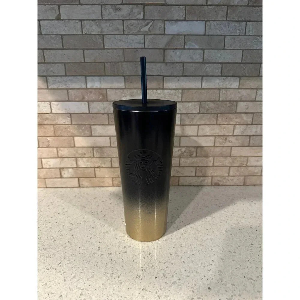 Walt Disney World 50th Anniversary Luxe‎ Logo Starbucks Black Gold Tumbler